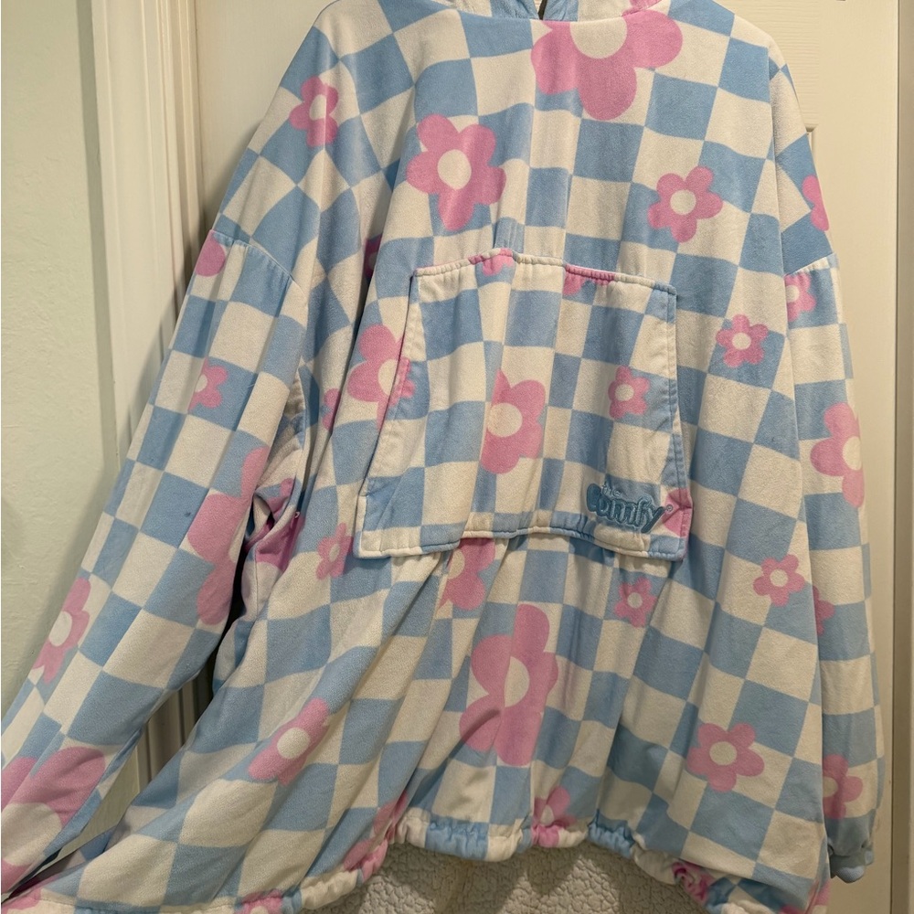 Comfy Blue and Pink Floral Checkered Robe